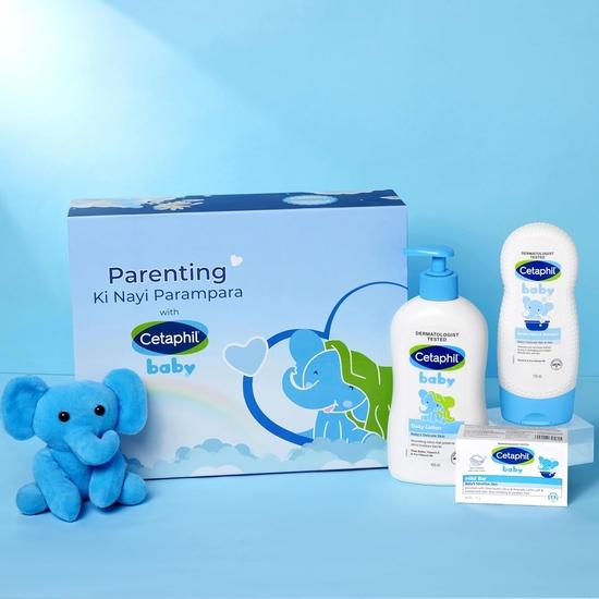 Cetaphil Dárkové sady pro miminka s plyšovou hračkou | Cetaphil Baby Jemný mycí gel  (230 ml), Cetaphil Dětské mléko (400 ml),  Dětské jemné mýdlo (75 g)