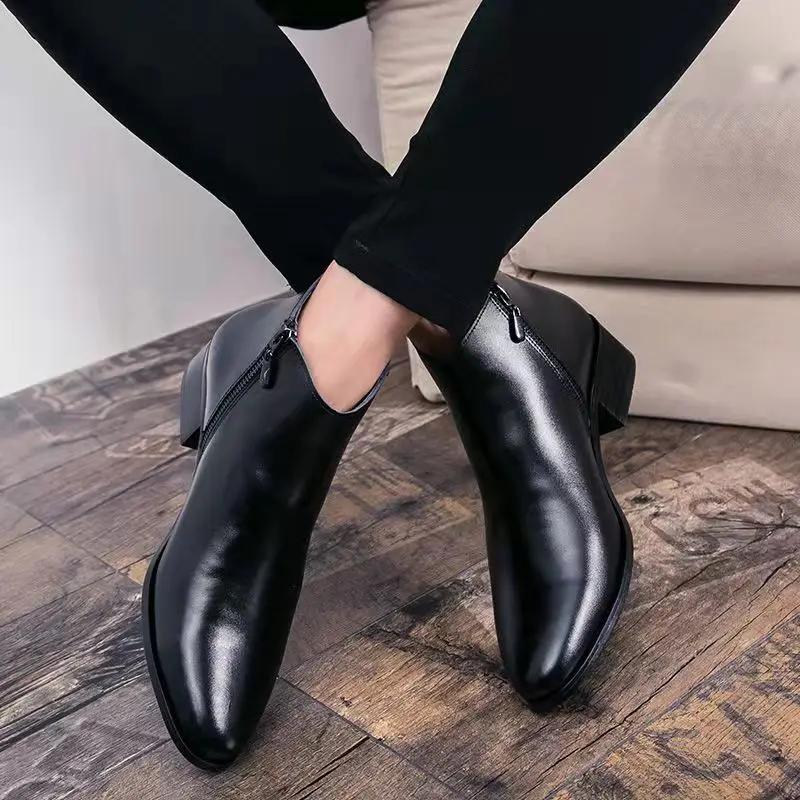 2026 New Korean Style Trendy Men's High Top Leather Shoes Formal Single Shoes Business Leather Shoes for Men