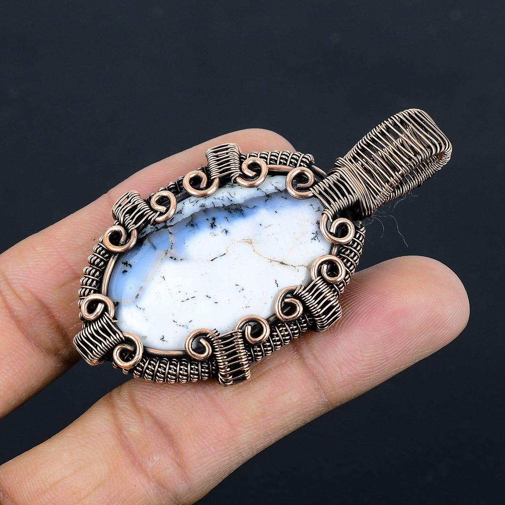 Dendrite Opal 999 Copper Wire Wrapped Pendant, Handmade Gemstone Jewelry Pendant Gift For Birthday