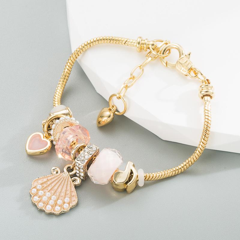 Adjustable Pink Pearl Shell Bracelet Shiny Diamond Ball Bracelet