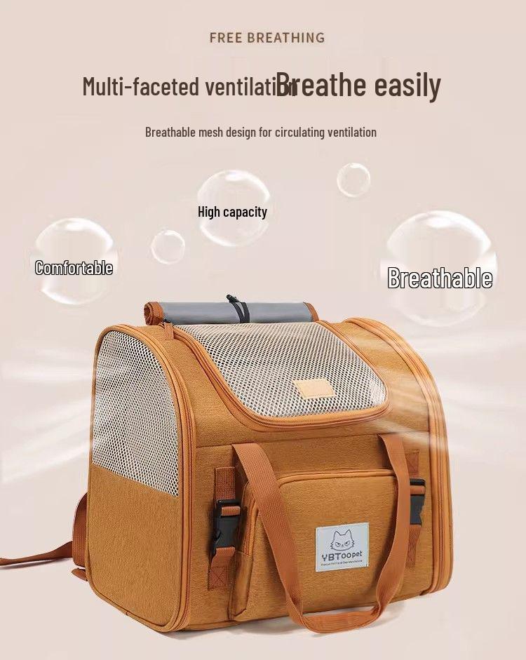 Expandable Breathable Pet Backpack: Large Capacity, Double Shoulder & Handheld for Dogs and Cats