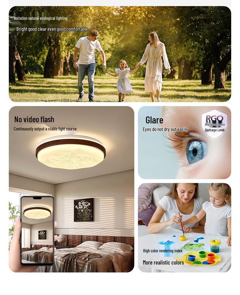 Zen Song Dynasty Walnut Solid Wood Ceiling Light with Fabric Shade