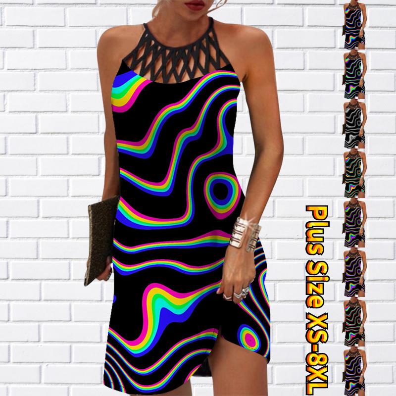 

Летнее модное сексуальное платье без рукавов Мягкое повседневное 3D скрученные линии Платье с принтом Платье без рукавов Летнее платье-подтяжка