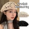 Japanese Style Flower Hat Breathable Crochet Knitted Cap Brimless Hollowed Out Beret  Holiday