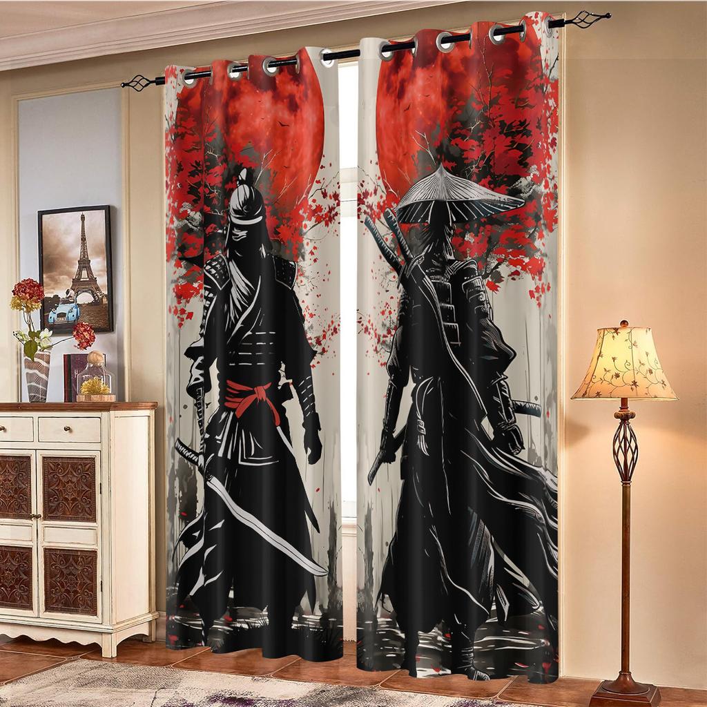 2Pcs Japanese Samurai Series Blackout Curtains  Insulation Multiple Size Living Room Bedroom Window Decoration Machine Washable