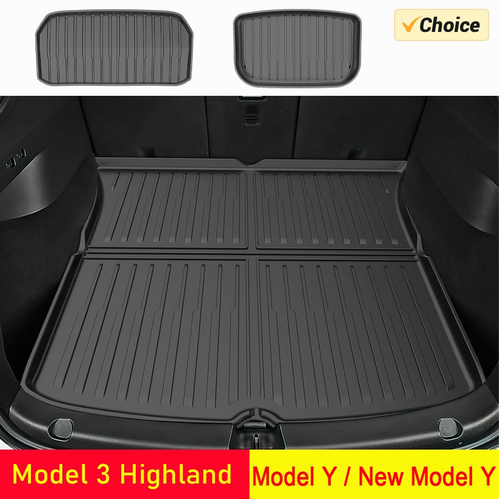USVOTOV Trunk Mats For Tesla New Model Y Launch 2021-2025 Model 3 Highland Cargo Liner Front Back Sill Guard Anti-Kick Accessory