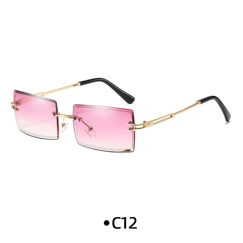 Fashion Rimless Rectangle Sunglasses Women Men Alloy Trendy Brand Small Square Sun Glasses Gradient Black Lens Shades UV400
