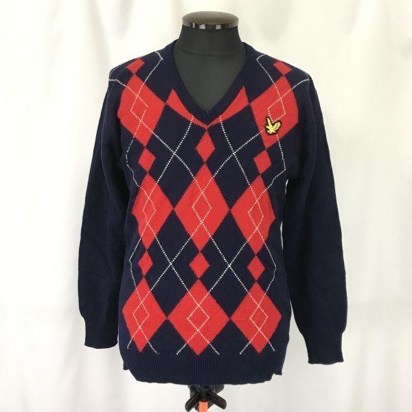 

Lyle & Scott by Hawick Scotland 100% Cashmere Argyle Sweater Men L 40 Navy Red Vintage