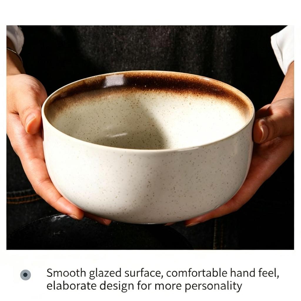 6.5 Inch Japanese Ramen Bowl Set 1000ml Large Ceramic Noodle Bowl Microwave and Dishwasher Safe, Vintage Japanese Style Soup Bowl for Udon, Pho, Salad