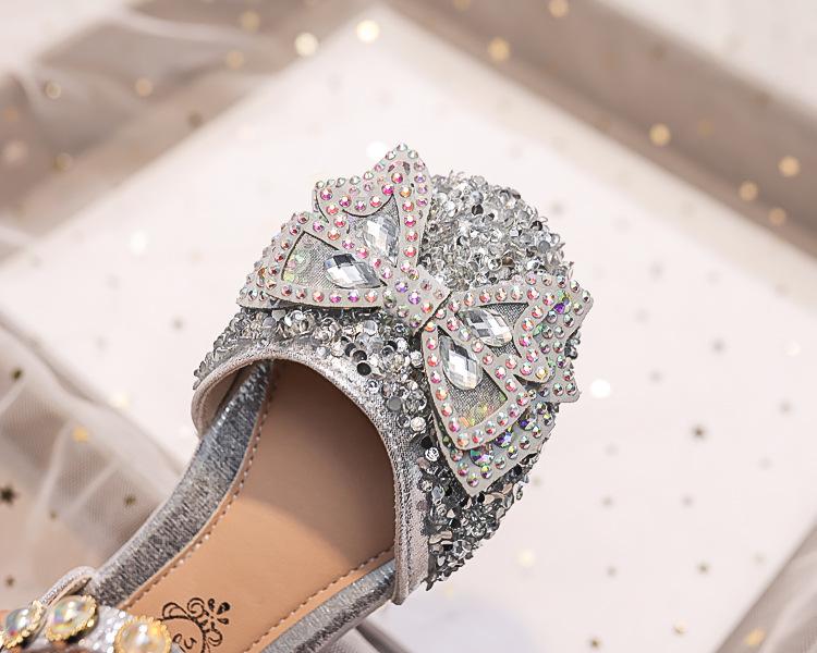 2026 Spring/Summer Rhinestone Bow Princess Shoes for Girls - Soft Sole Crystal Performance Footwear.