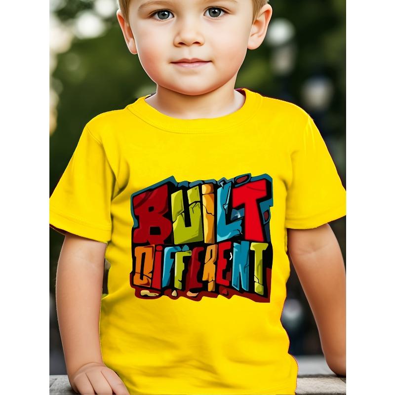 European sizes Boys' Colorful Letter Print Creative Trendy Stylish Short-Sleeve T-Shirt