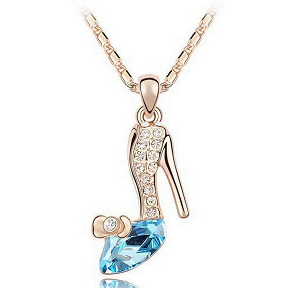 Lovers Elegant Glass Romantic Jewelry Shoe Fantasy Lady Cinderella Gift Statement Women Heel Pendant Crystal High Necklace