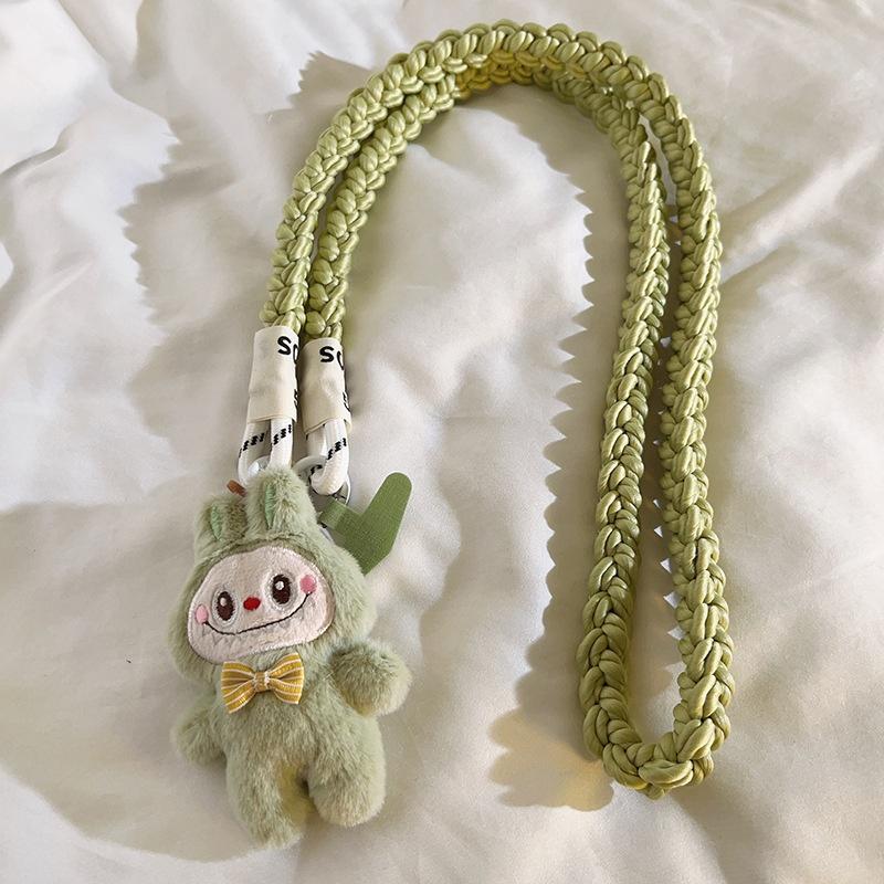 Cute White Labubu Doll Outdoor Travel Mobile Phone Straps Universal Female Accessories with Hanging Chain Lanyard Bag