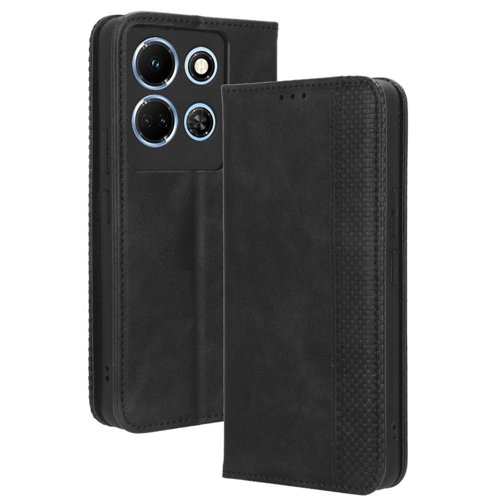 

Для Infinix Note 30 4G/X6833B/X6716B Чехол для телефона с магнитной застежкой Ретро PU кожа Обложка-подставка Чехол-кошелек Black