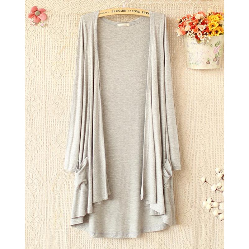 

Весна-лето Модальный женский кардиган с длинными рукавами, солнцезащитная куртка среднего и длинного размера, свободный крой, пляжный костюм с кондиционером, тонкая одинарная куртка One size светло-серый