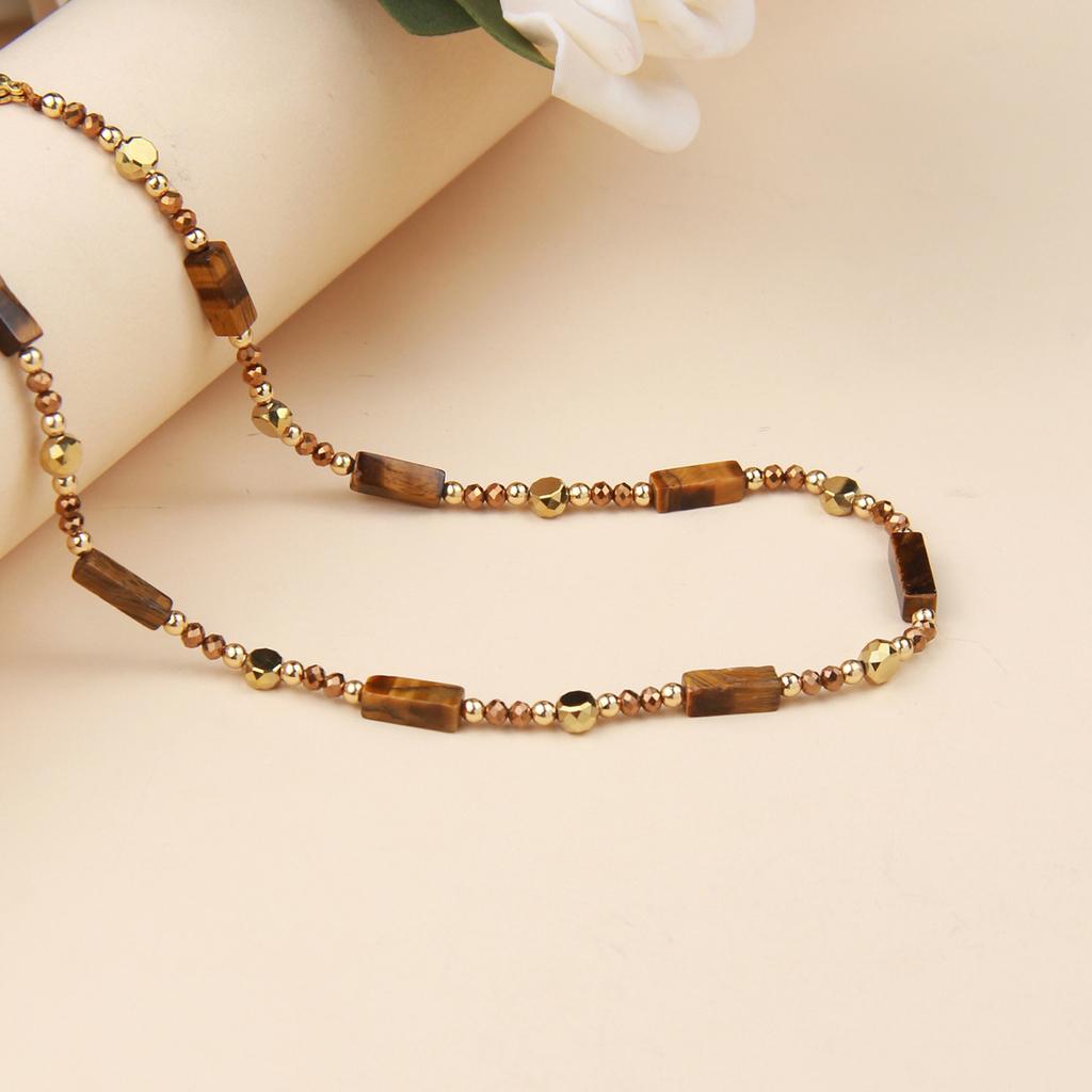 Collier de perles vintage chinois pour femme, nouveau design Instagram unique, chaîne de collier en pierre œil de tigre naturelle, chaîne de pull