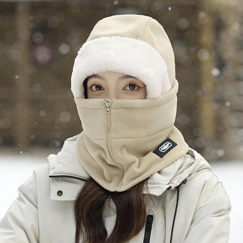 Winter Warm Thickened Velvet Neck - Windproof Mask with Zipper, Motorcycle Riding Headgea Warm Knitted Cap Cold Weather