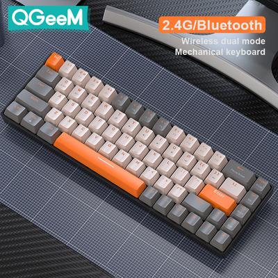 QGeeM 68 Keys RGB Gaming Dual Mode Mechanical Keyboard for Gamer Hot-swap 2.4G/BT5.0 Color Matching Wireless Gaming Keyboards
