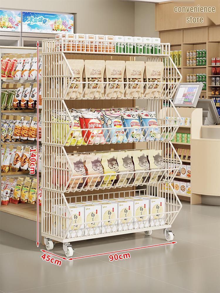 Multi-Layer Snack Display Rack with Wheels for Supermarket or Convenience Store