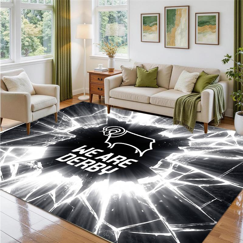 Derby County Football Design Crystal Velvet Rug Soft Decorative Mat for Bedroom Entrance
