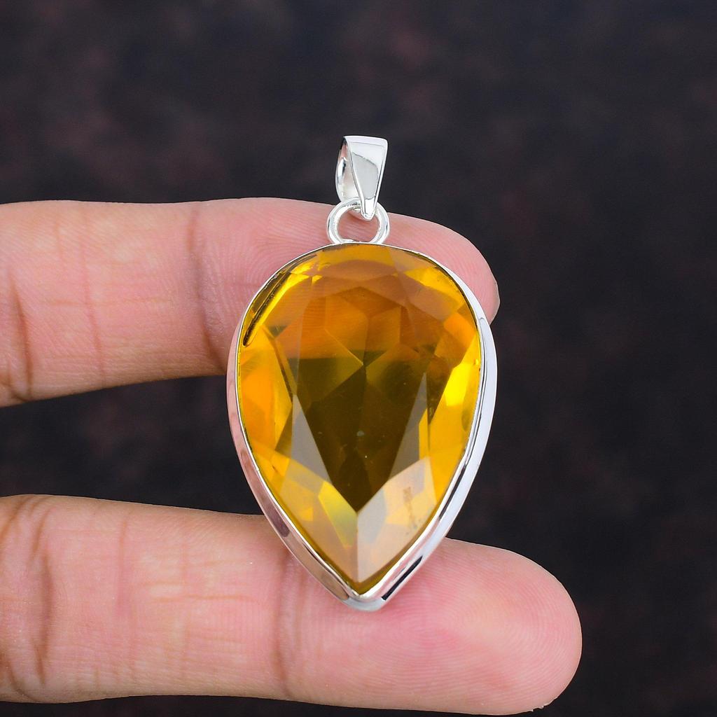 Faceted Citrine Pendant 925 Sterling Silver Pendant Real Gemstone Jewelry Handmade Pendant Citrine Jewelry Gifts For Wife Brand New Pendants