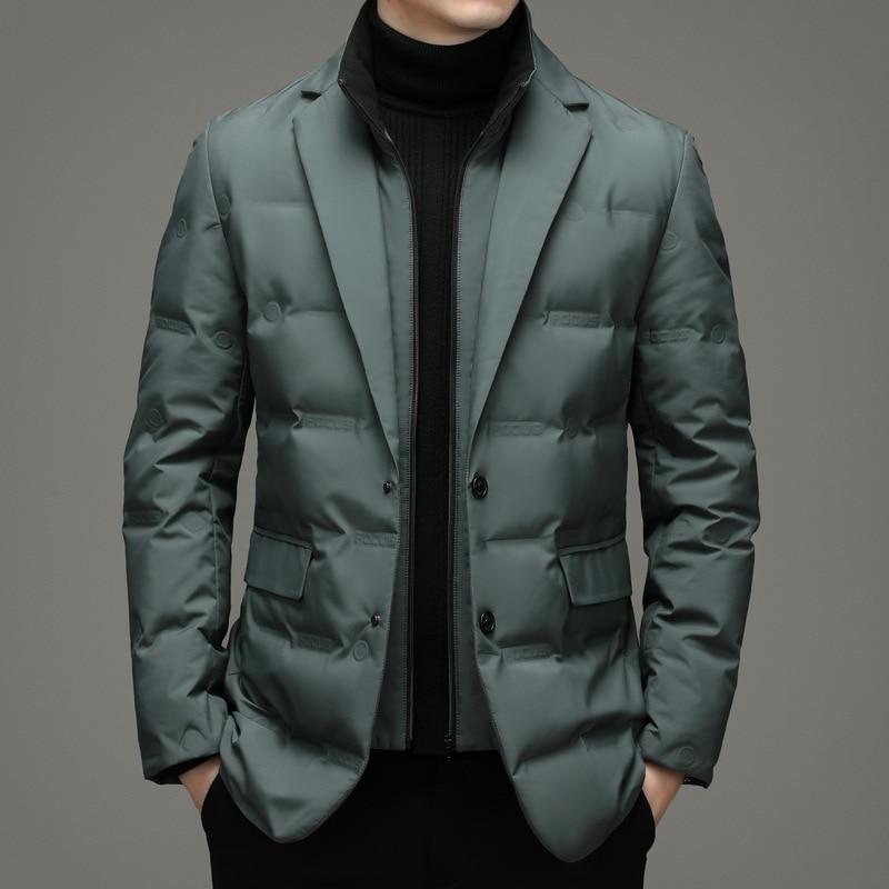 2026 Men's Winter Fake Two-Piece Warm Suit Business Leisure Warm Stand-up Collar Down Jacket