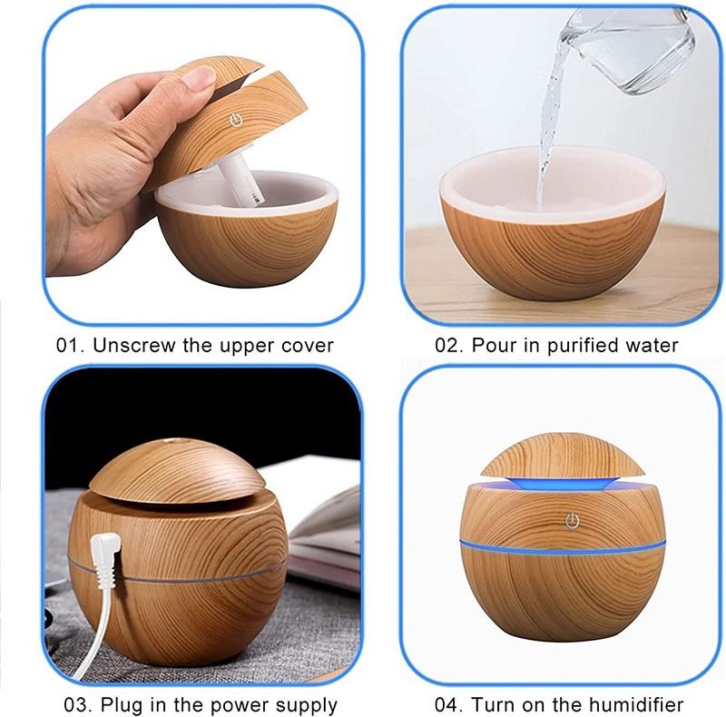 Creative Vase Humidifier Wood Grain Usb Colorful Lamp Office Air Humidifier Ball Marquee Essential Oil Diffuse Aroma Diffuser