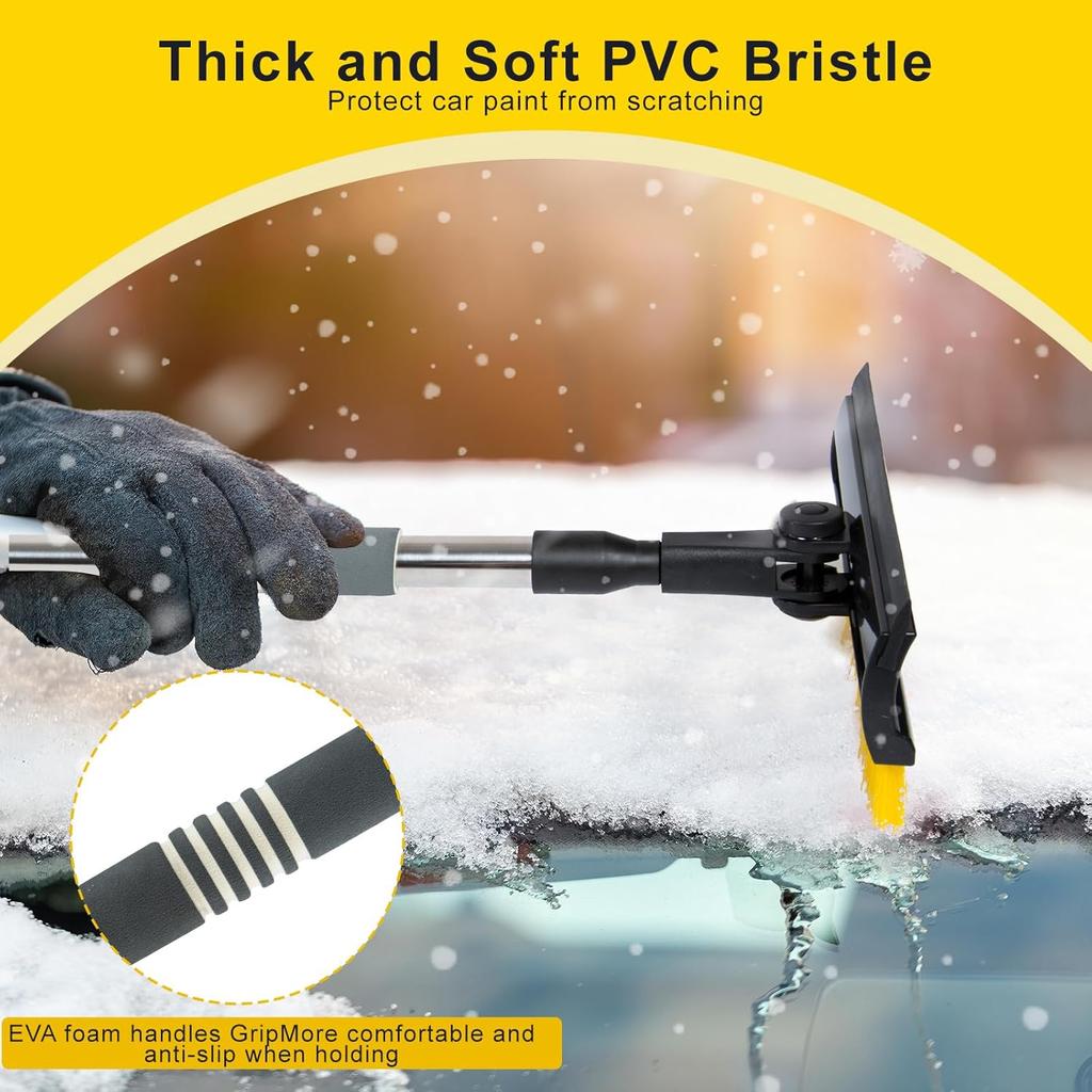 53'' Extendable Retractable Snow Brush & Ice Scraper For Cars/SUVs/Trucks - 360° Rotating Detachable Head, 10" Scratch-Free Squeegee, Ergonomic Foam