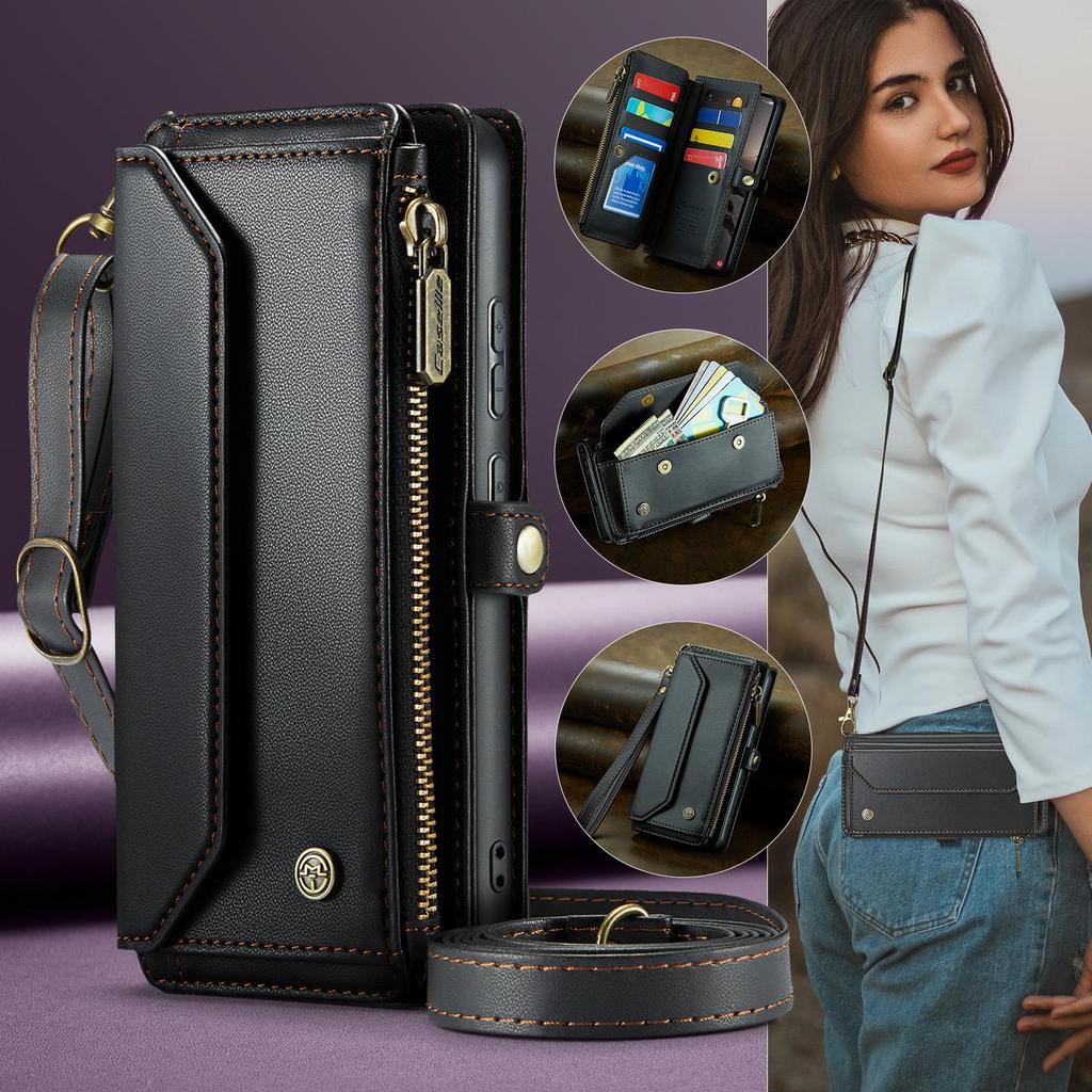 CaseMe Crossbody Wallet Case For Samsung Galaxy S26/S26+/S26 Ultra Zipper Wrise Multi-functional Flip PU Leather Card Holder Cover Protectives Skins
