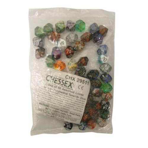 D10 Tens Dice Assorted Loose Poly (50 Dice) (Gemini)