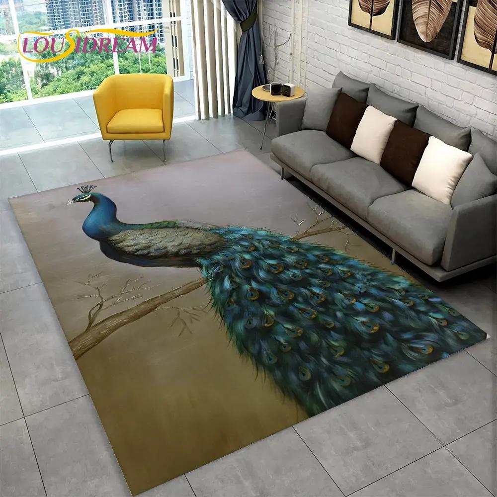 Bird Exquisite Peacock Animal Area Rug,Carpet for Home Living Room Bedroom Sofa Doormat Kitchen Decoration,Non-slip Floor Mats