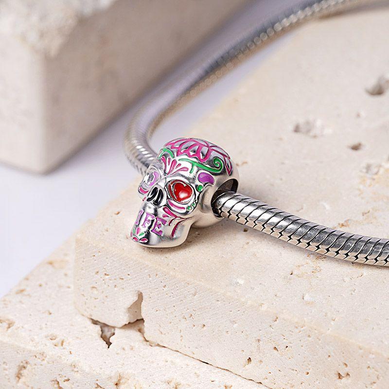 925 Silver Halloween Skull Dreamcatcher Charm Pendant DIY Bracelet Jewelry Women Gift Fashion Accessories
