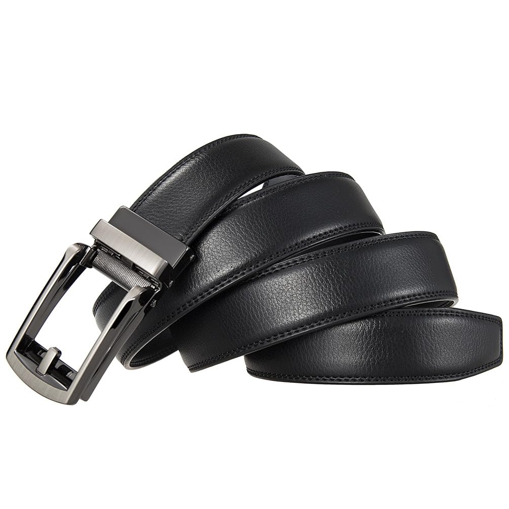 [WUCANUI] Men's Business Belt - Auto-Lock Closure, Large Size, Genuine Leather - Easy to Use, Suit, No Holes, Business, Gentleman, 75-120cm, Easy to