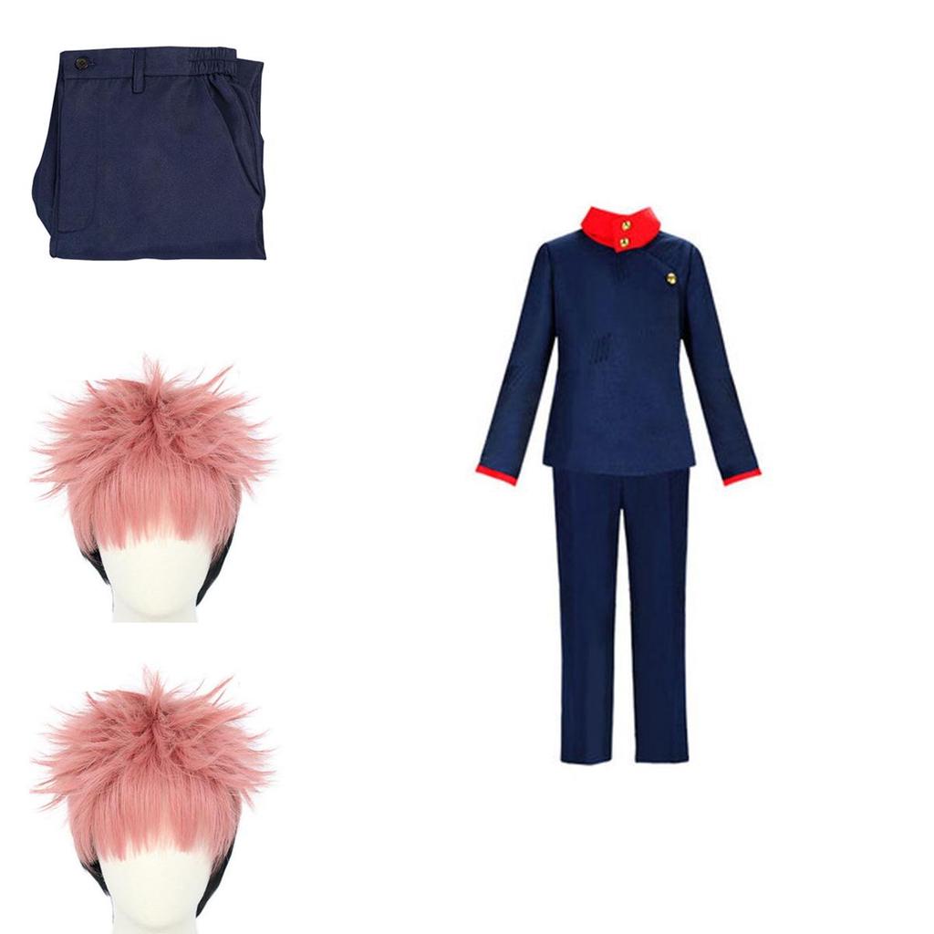 Strapazierfähiges und bequemes Jujutsu Kaisen Yuji Itadori Cosplay-Outfit mit Synthetikperücke