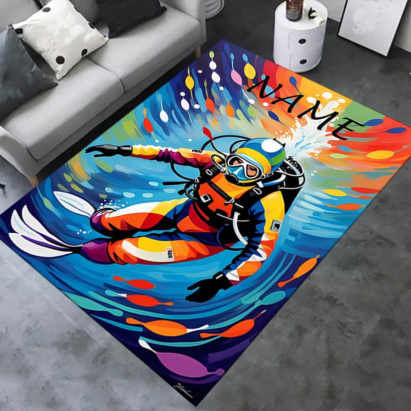 Diver, Colorful, Underwater Office Carpet Soft Polyester Entrance Carpet Washable Non slip Machine W