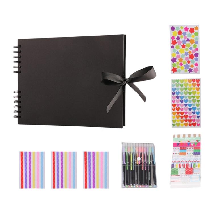 

Scrapbook Album 80 Pages Hardcover Photo Album Memory Book with Accessories Colorful Pen for Traveling Birthday Gift чорний