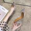 French Pointed Stiletto Heels Rhinestone Hollow Back Half Heel Sandals Heels Sandals