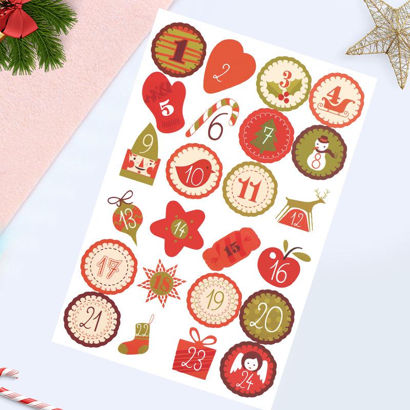24Pcs/sheet Christmas Advent Calendar Number Sticker DIY Cookie Candy Packaging Sticker Gift Bag Wrapping Seal Dot Label