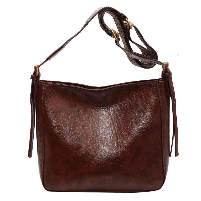 Solid Color PU Leather Women's Fashion Shoulder Bag for Ladies Simple Luxury Large Capacity Casual Bag