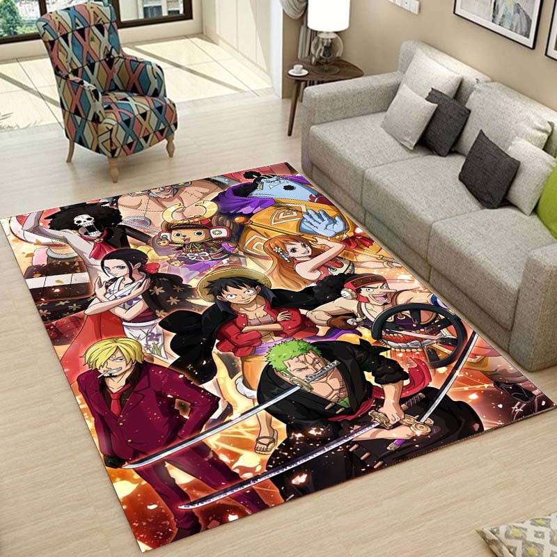 One Piece Luffy & Crew Pattern Printed Rug, Anime Style Home Decor, Anti-slip & Stain-resistant Carpet for Bedroom & Living Room