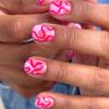 European and American Short Pink and White Curve Manicure with Irregular Ripples and Less Barbie Powder Ins Wind Fake Nails