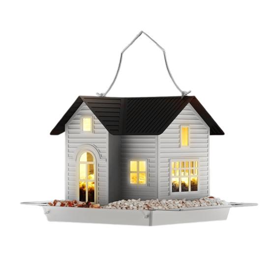 Bird Feeder Hanging Metal Bird House Feeder with Solar Lights Outdoor Lantern