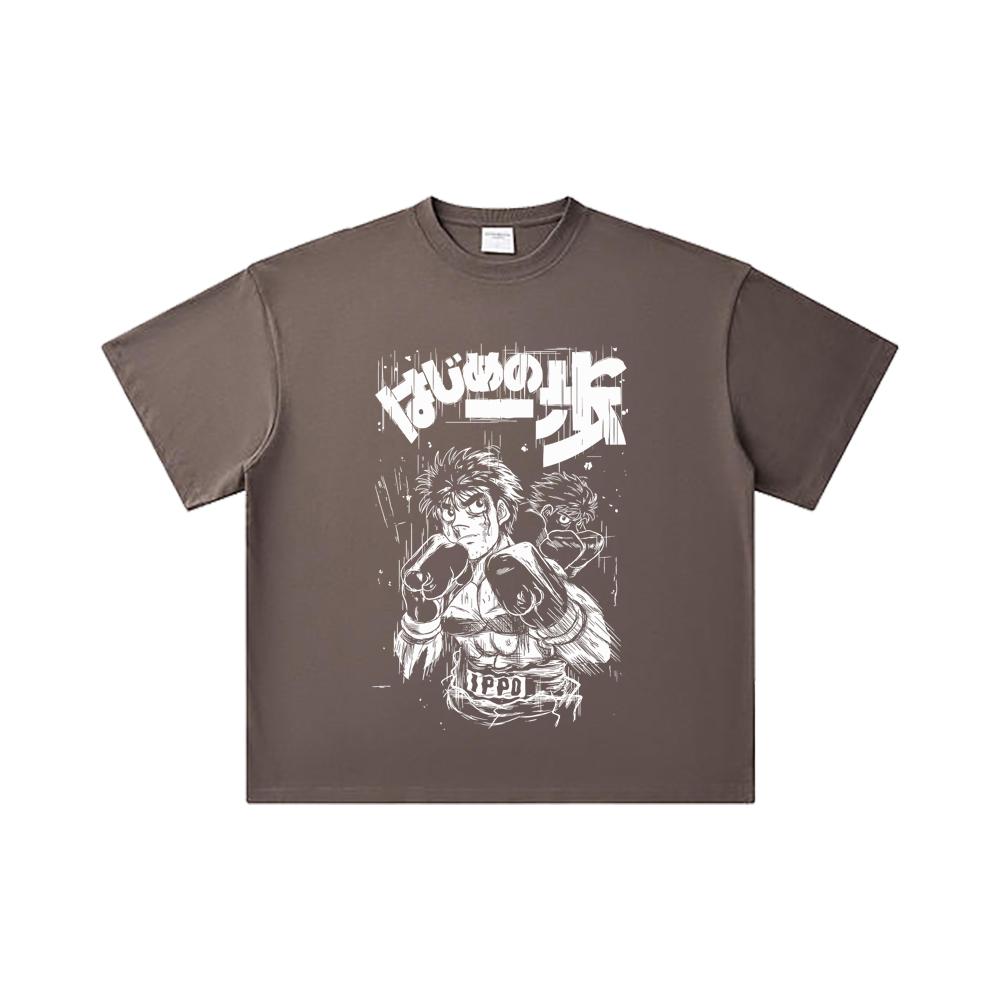 260 GSM Double Yarn 32 Count 100% Cotton Hajime No Ippo V4 Ippo Print Unisex Heavy Cotton T Shirt