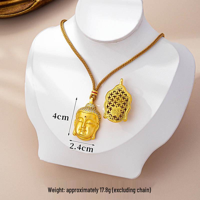 Collier Tête de Bouddha Vietnamien Vintage Tendance avec Accents Diamant - Finition Or Sablé, Rétention de Couleur Haut de Gamme