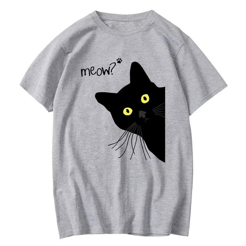 Herren T-Shirt 100% Baumwolle Sommer Meow Schwarzer Katzenaufdruck Herren T-Shirt Lässig Locker Rundhals Herren T-Shirt Kurzarm T-Shirt Herren T-Shirts