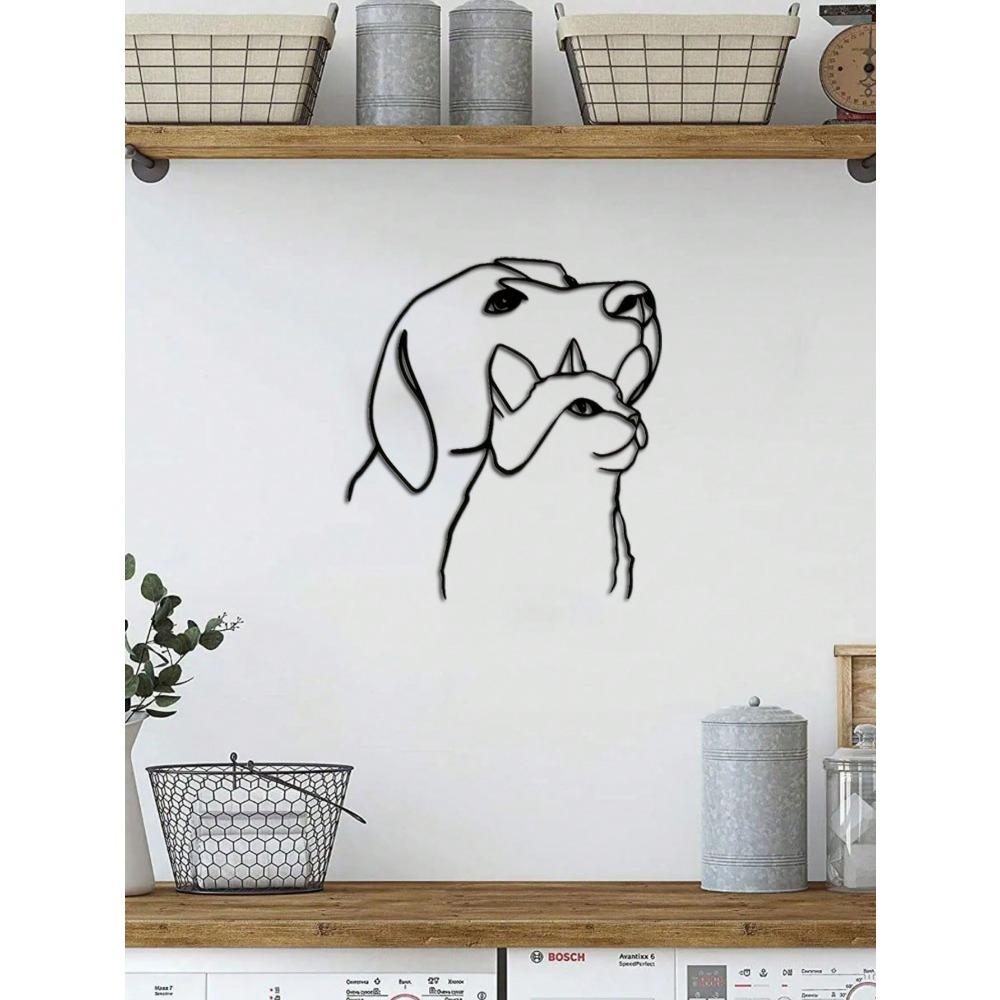 Fashion Metal Animal Wall Art Cat And Dog Line Drawing, Suitable For Thanksgiving And Christmas Decoration, Ideal Housewarming Gift Gifts