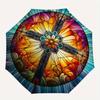 Stained Window Art: Vibrant Circular Design for Home DecorUmbrella, Portable 3-Fold Compact Umbrella for Men & Women Gift