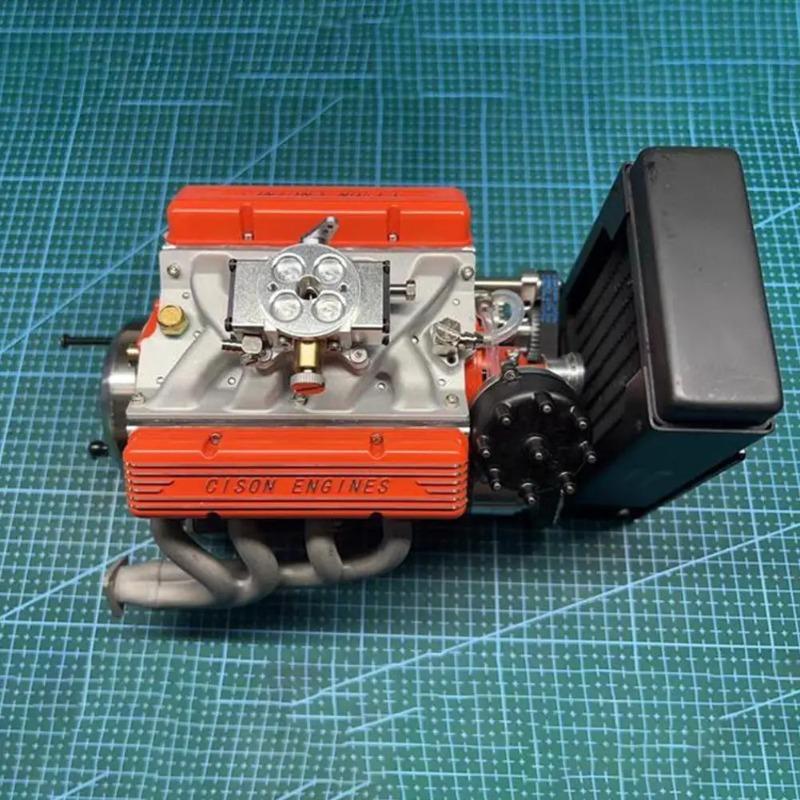 Cison V8 Engine Kit Gas,Ohv V8 Small Block Engine Model Kits 4-Stroke 44cc Water-Cooled 1/6,Mini Build Your Own Stem Cison Running Engine Kits