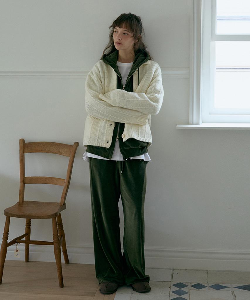 ODER Velvet Two-Way Elastic Waist Pants - Khaki