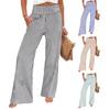Women Pants Striped Print Wide Leg Trousers with Pockets Loose Fit Elastic High Waist Casual Pants Work Travel Daily Wear